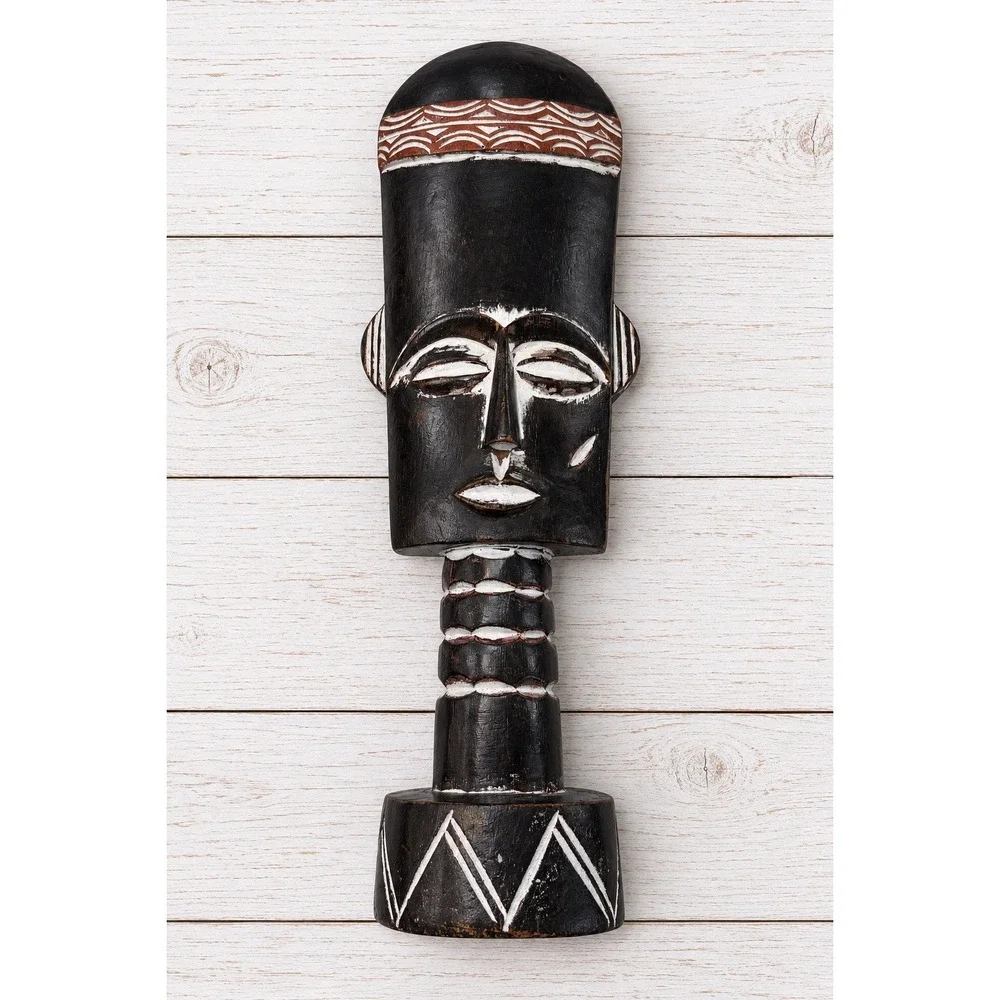 Vintage African Hand Carved Wood Fertility Statue Tribal Bust Black White 6.5in